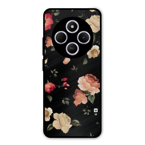 Black Artistic Floral Metal Back Case for Poco C75 5G
