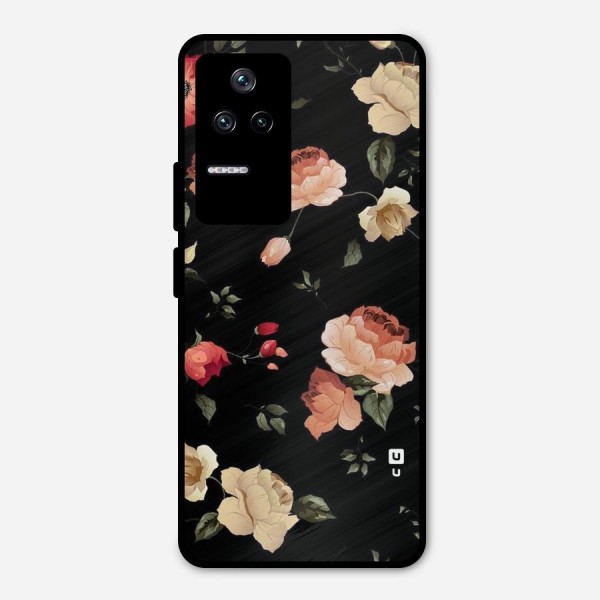 Black Artistic Floral Metal Back Case for Poco F4 5G