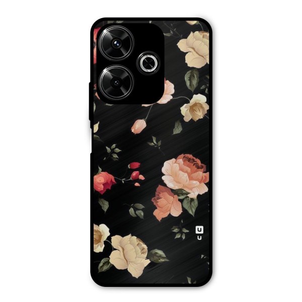 Black Artistic Floral Metal Back Case for Poco M6 Plus