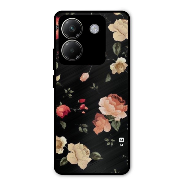 Black Artistic Floral Metal Back Case for Poco M7 Pro 5G