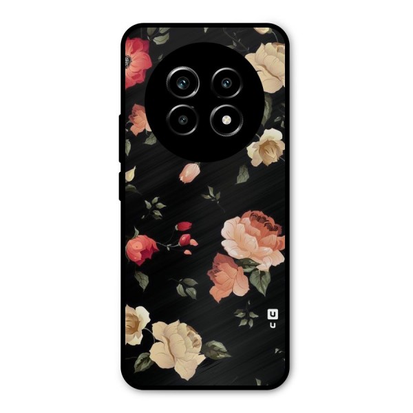 Black Artistic Floral Metal Back Case for Realme 13 Pro