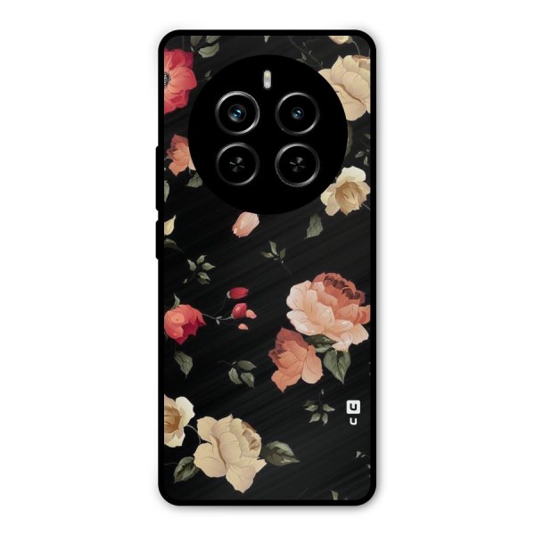 Black Artistic Floral Metal Back Case for Realme P1 Pro