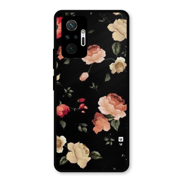 Black Artistic Floral Metal Back Case for Redmi Note 10 Pro