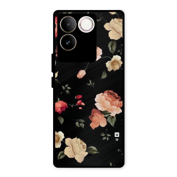 Black Artistic Floral Metal Back Case for Vivo T2 Pro