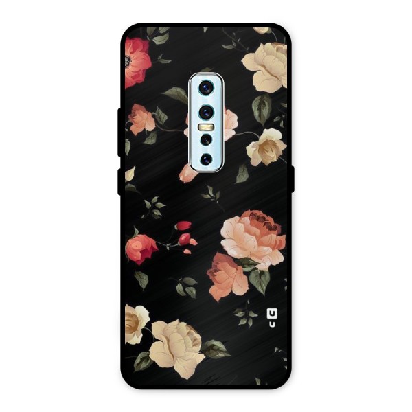 Black Artistic Floral Metal Back Case for Vivo V17 Pro