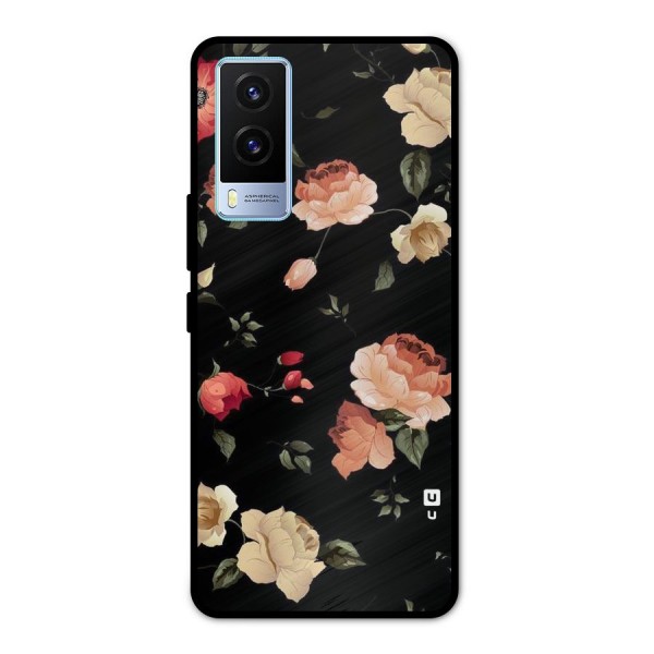 Black Artistic Floral Metal Back Case for Vivo V21e 5G
