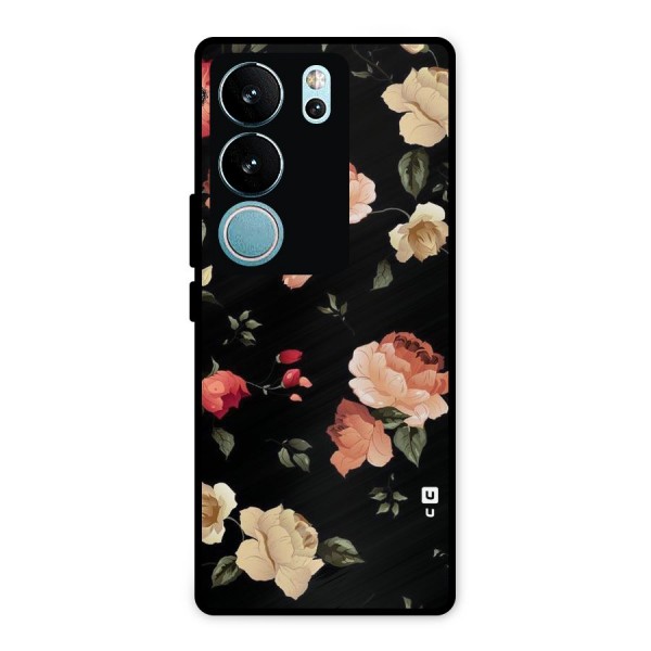 Black Artistic Floral Metal Back Case for Vivo V29 Pro