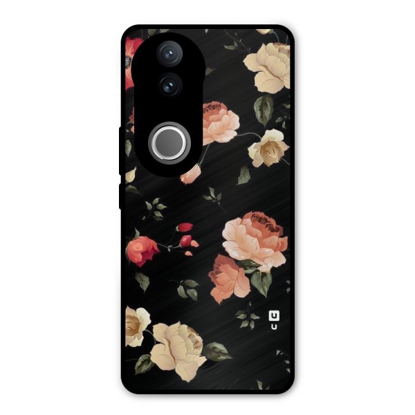 Black Artistic Floral Metal Back Case for Vivo V50e