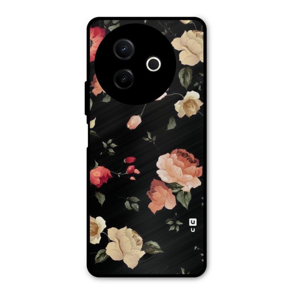 Black Artistic Floral Metal Back Case for Vivo Y39