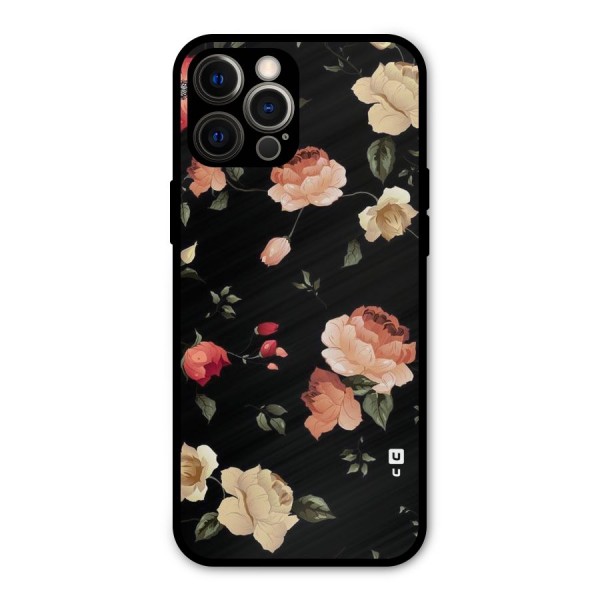Black Artistic Floral Metal Back Case for iPhone 12 Pro Max