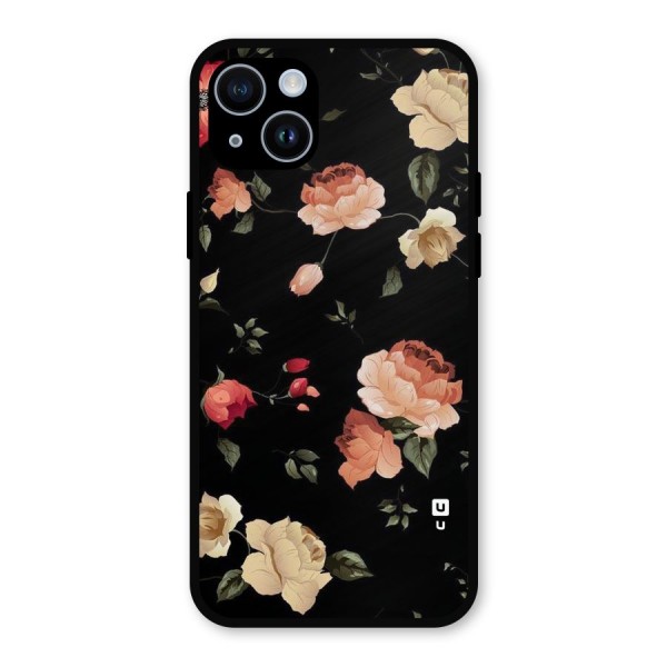 Black Artistic Floral Metal Back Case for iPhone 14