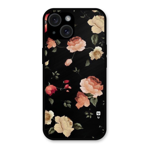 Black Artistic Floral Metal Back Case for iPhone 15