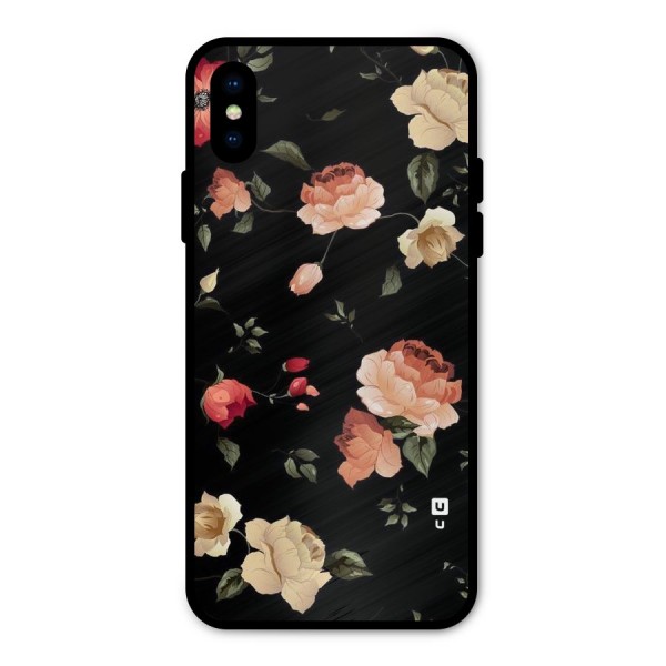 Black Artistic Floral Metal Back Case for iPhone X