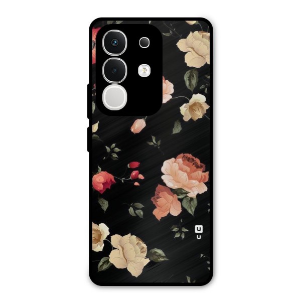 Black Artistic Floral Metal Back Case for iQOO Z10x