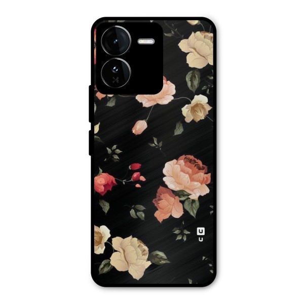 Black Artistic Floral Metal Back Case for iQOO Z9