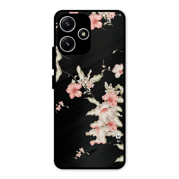 Black Floral Metal Back Case for Redmi 12 5G