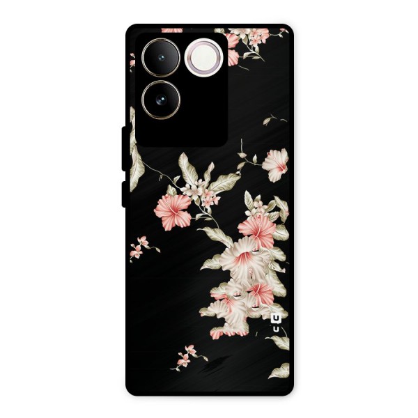 Black Floral Metal Back Case for Vivo T2 Pro