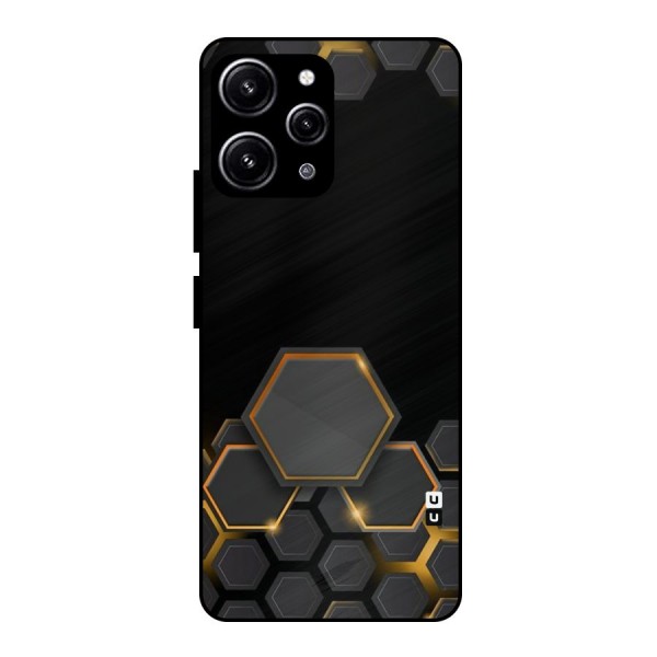 Black Gold Hexa Glass Back Case for Redmi 12 4G