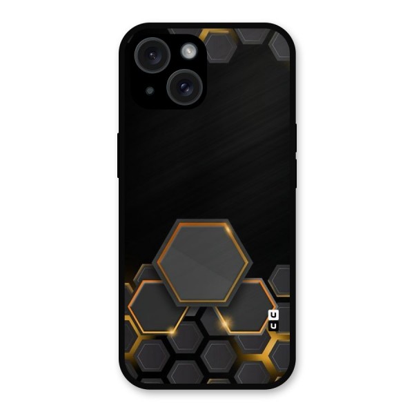 Black Gold Hexa Metal Back Case for iPhone 15