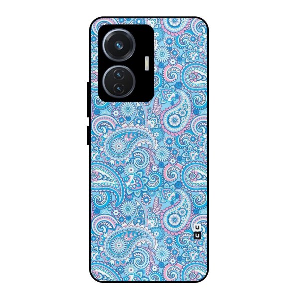 Blue Block Pattern Metal Back Case for iQOO Z6 44W