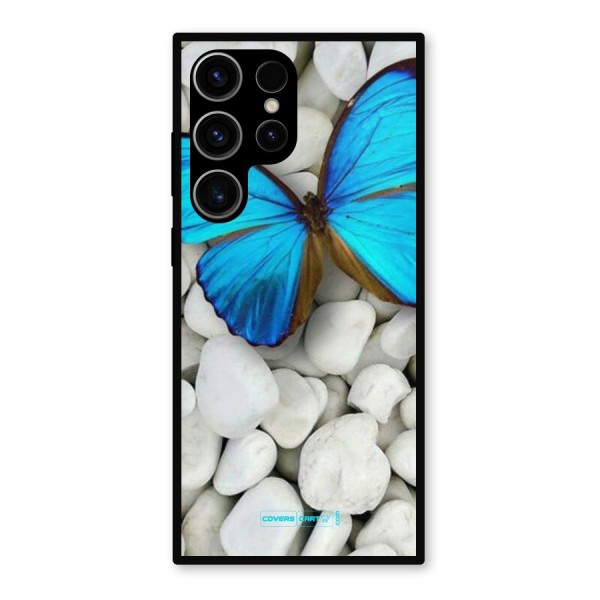 Blue Butterfly Metal Back Case for Galaxy S23 Ultra
