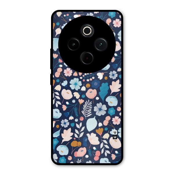 Blue Floral Metal Back Case for Vivo T4