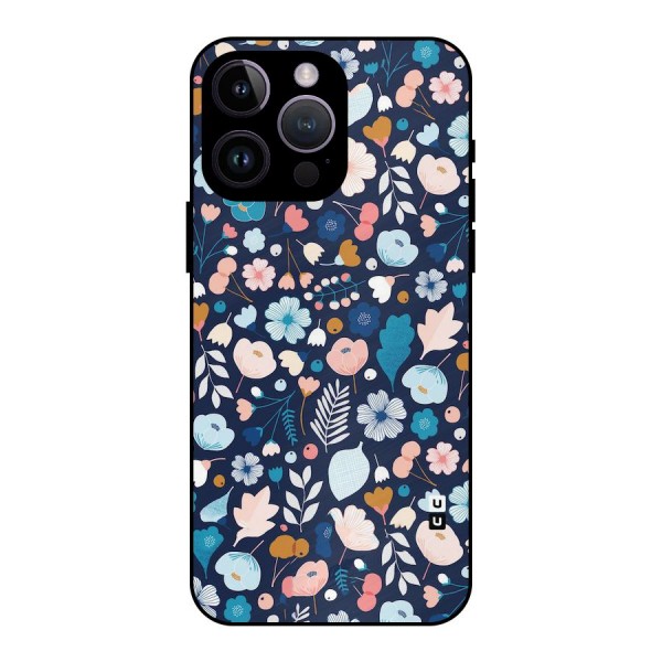 Blue Floral Metal Back Case for iPhone 14 Pro Max