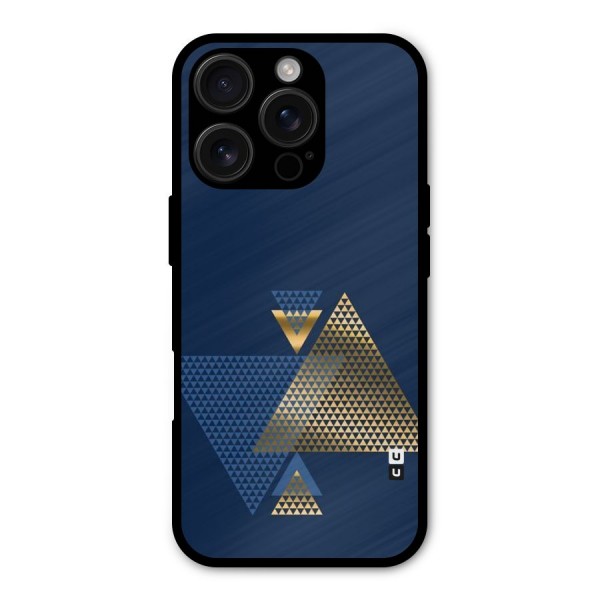 Blue Gold Triangles Metal Back Case for iPhone 16 Pro