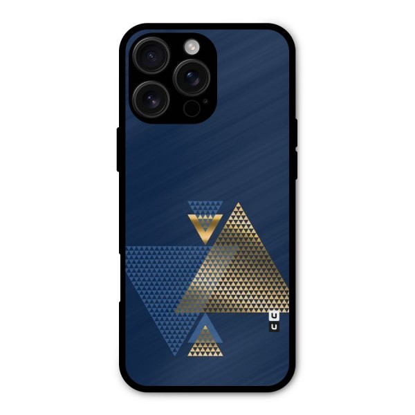 Blue Gold Triangles Metal Back Case for iPhone 16 Pro Max