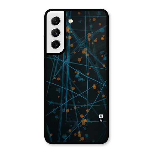 Blue Lines Gold Dots Metal Back Case for Galaxy S21 FE 5G