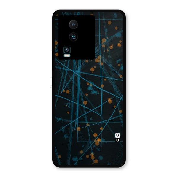 Blue Lines Gold Dots Metal Back Case for iQOO Neo 7 Pro