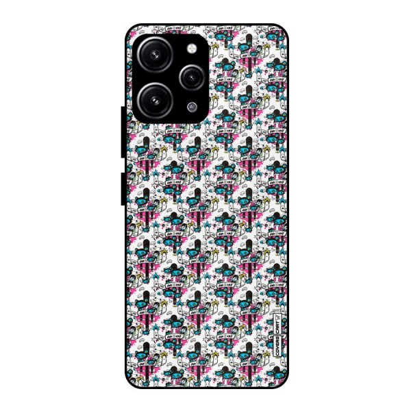 Blue Pink Pattern Glass Back Case for Redmi 12 4G