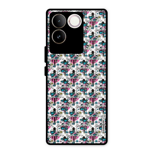 Blue Pink Pattern Metal Back Case for iQOO Z7 Pro
