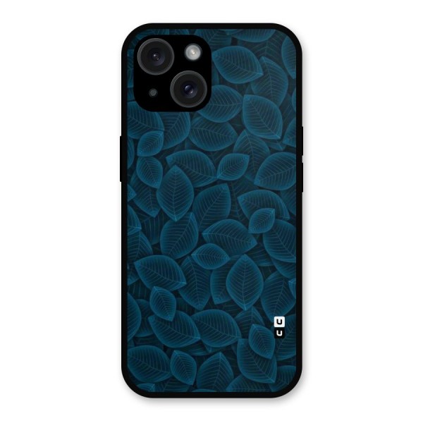 Blue Thin Leaves Metal Back Case for iPhone 15
