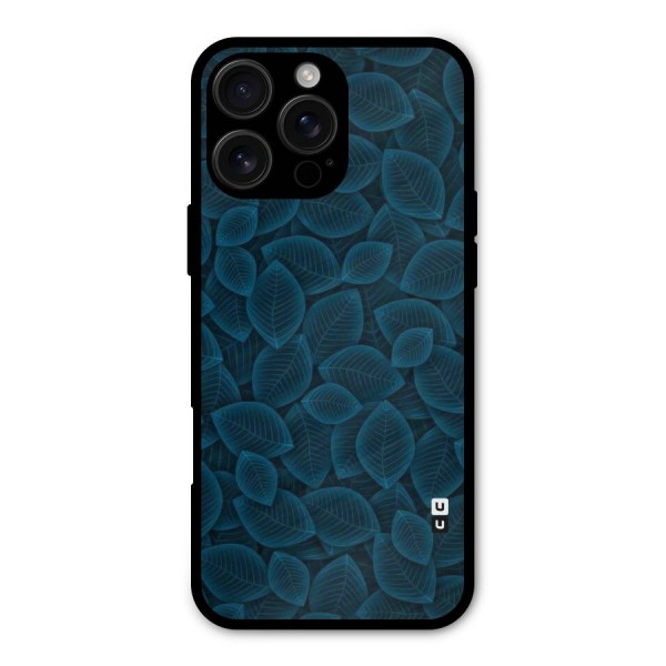 Blue Thin Leaves Metal Back Case for iPhone 16 Pro Max