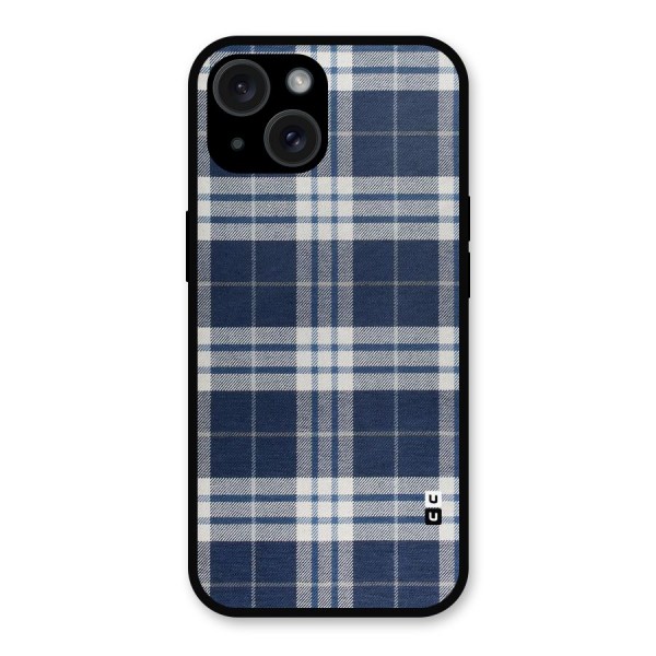 Blue White Check Metal Back Case for iPhone 15