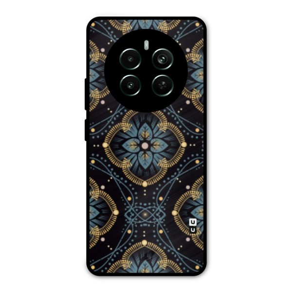 Blue With Black Flower Metal Back Case for Realme 12 Pro Plus