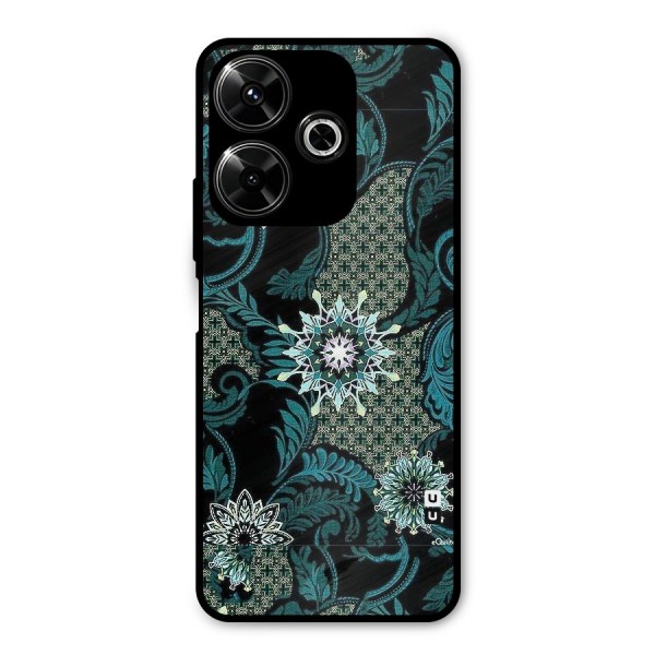 Bottle Green Floral Metal Back Case for Poco M6 Plus