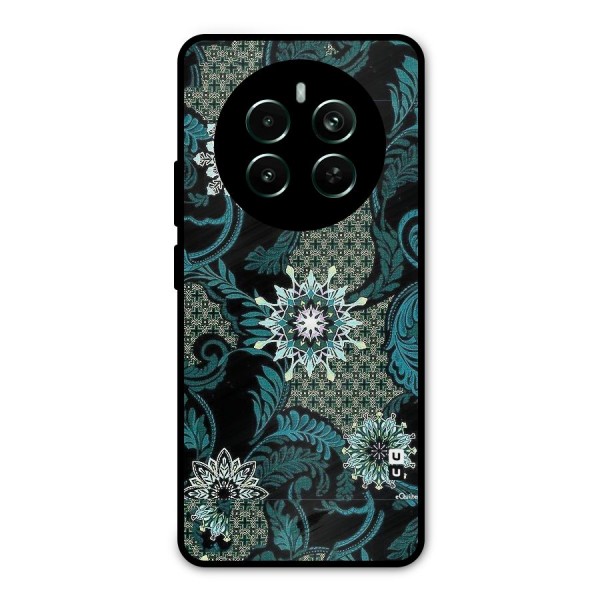 Bottle Green Floral Metal Back Case for Realme 12 Pro Plus