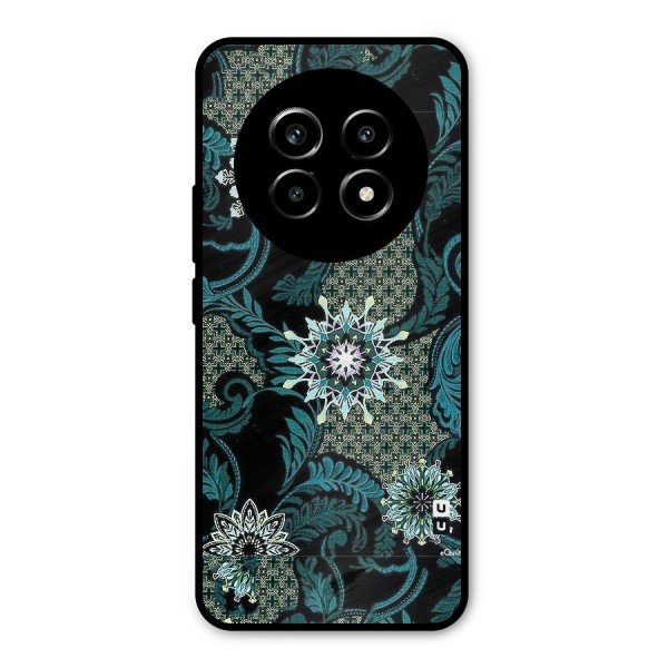 Bottle Green Floral Metal Back Case for Realme 13 Pro
