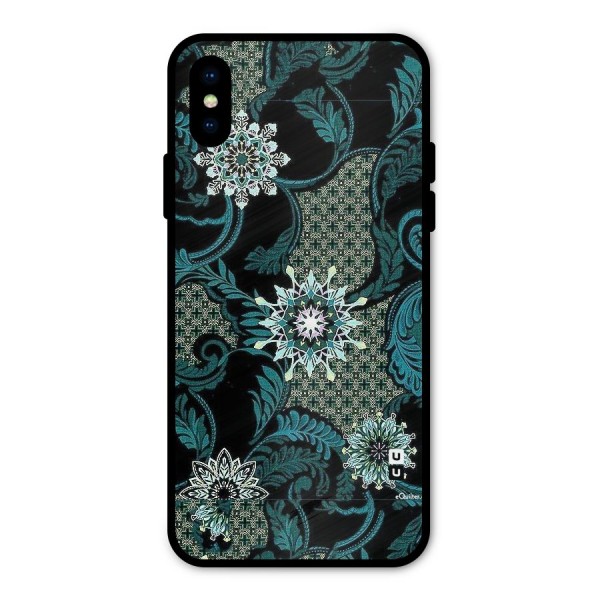 Bottle Green Floral Metal Back Case for iPhone X
