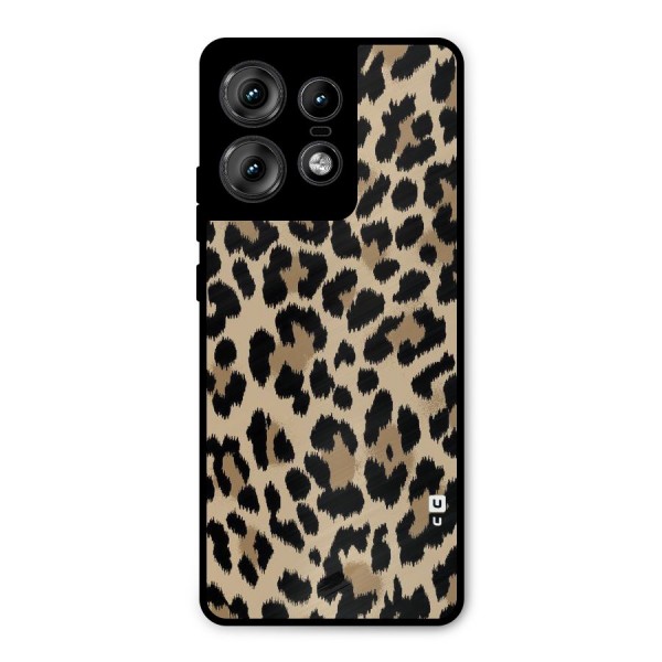 Brown Leapord Print Metal Back Case for Motorola Edge 50 Pro
