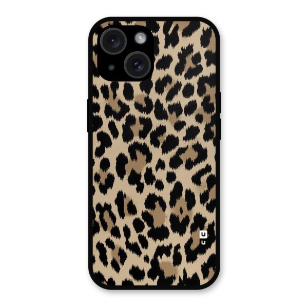 Brown Leapord Print Metal Back Case for iPhone 15
