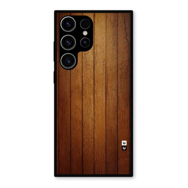 Brown Wood Design Metal Back Case for Galaxy S23 Ultra