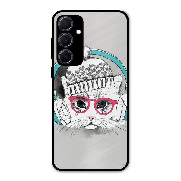 Cat Headphones Metal Back Case for Galaxy A35