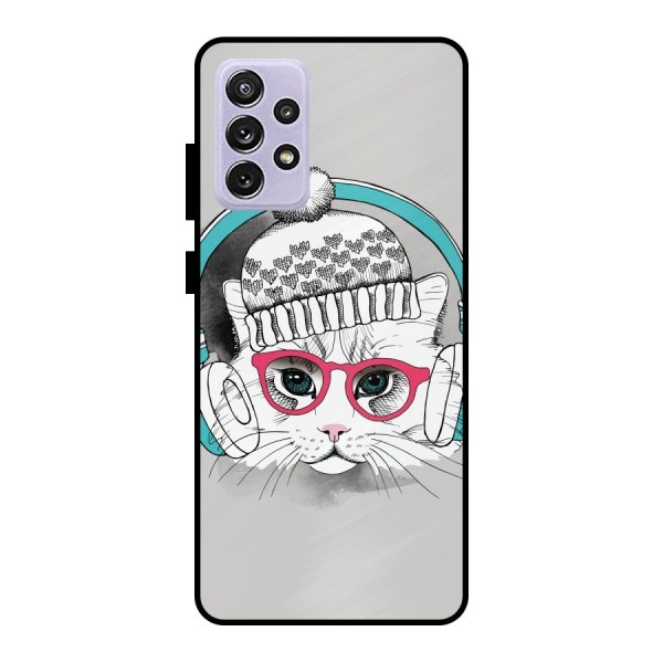 Cat Headphones Metal Back Case for Galaxy A72