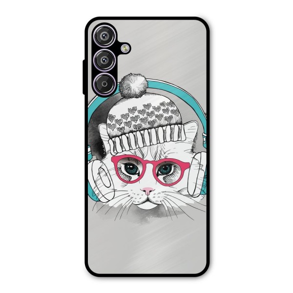 Cat Headphones Metal Back Case for Galaxy F15