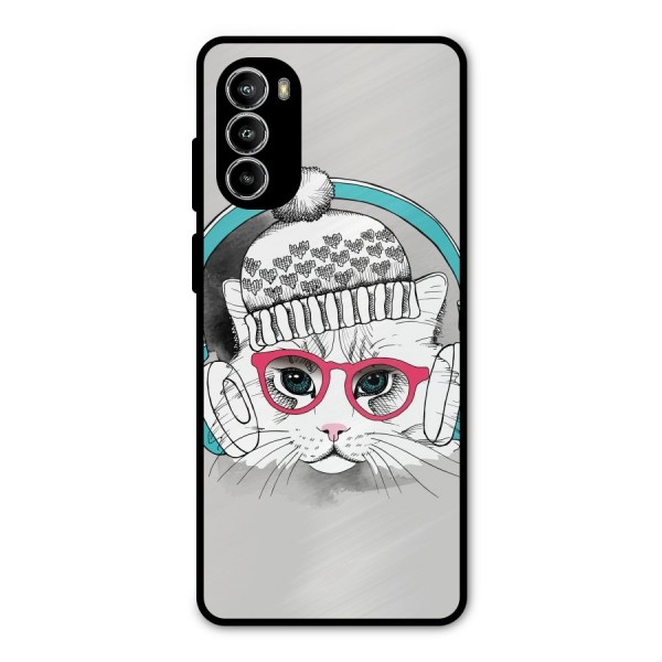 Cat Headphones Metal Back Case for Moto G52