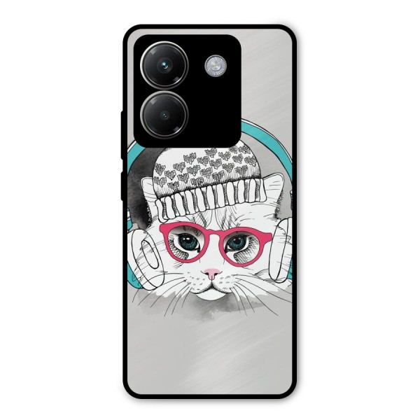 Cat Headphones Metal Back Case for Poco M7 Pro 5G