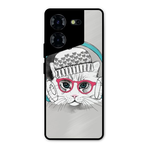 Cat Headphones Metal Back Case for Tecno Pova 5 Pro 5G
